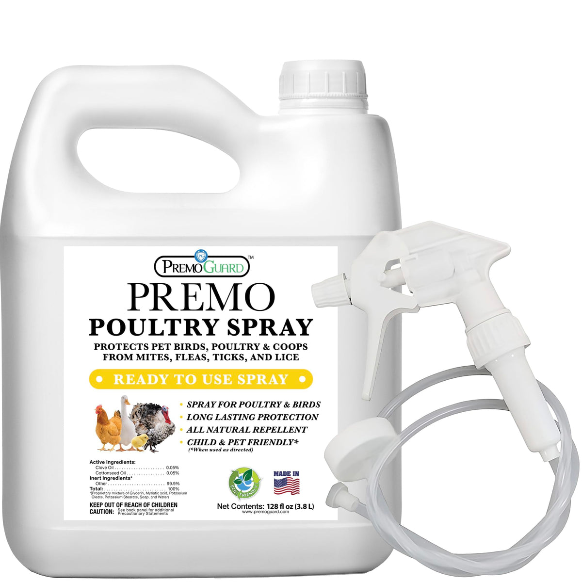 Premo Guard Poultry Spray bottle pour showing natural plant-based formula