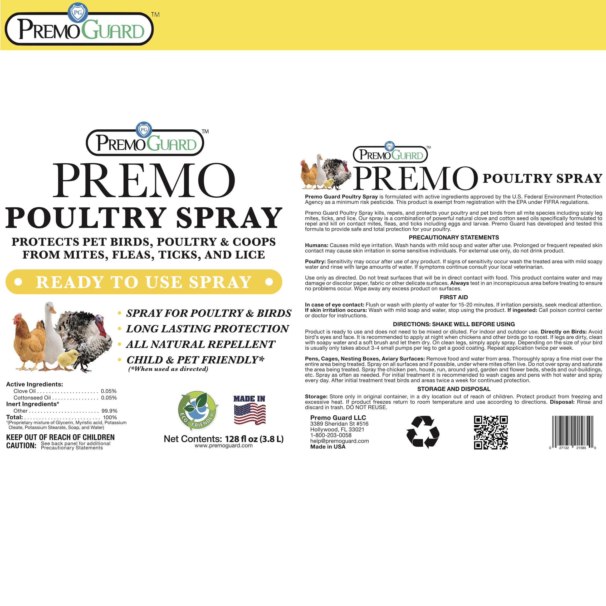 Premo Guard Poultry Spray manufactured in USA with quality testing