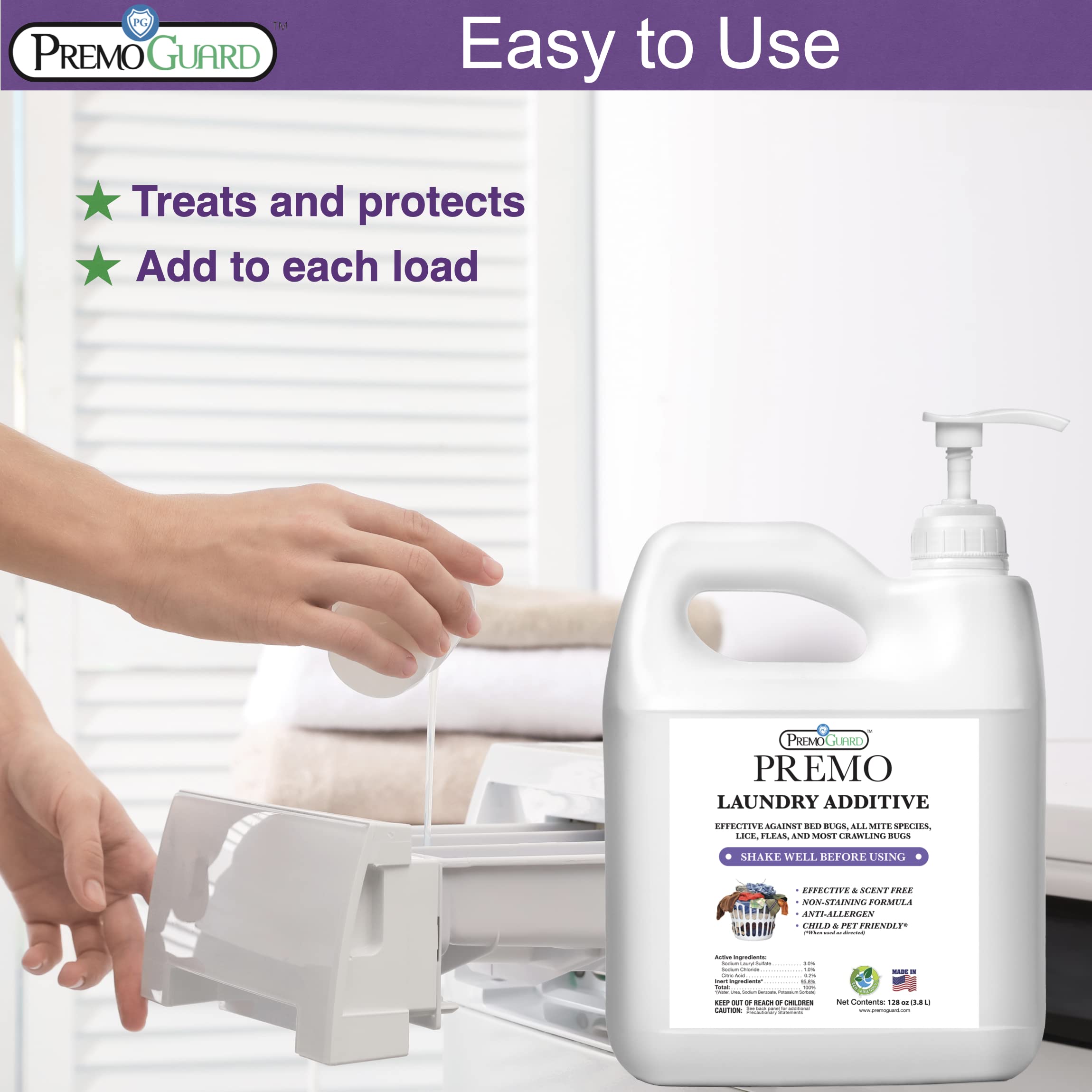 Premo Guard scent-free formula bottle displayed for clean laundry