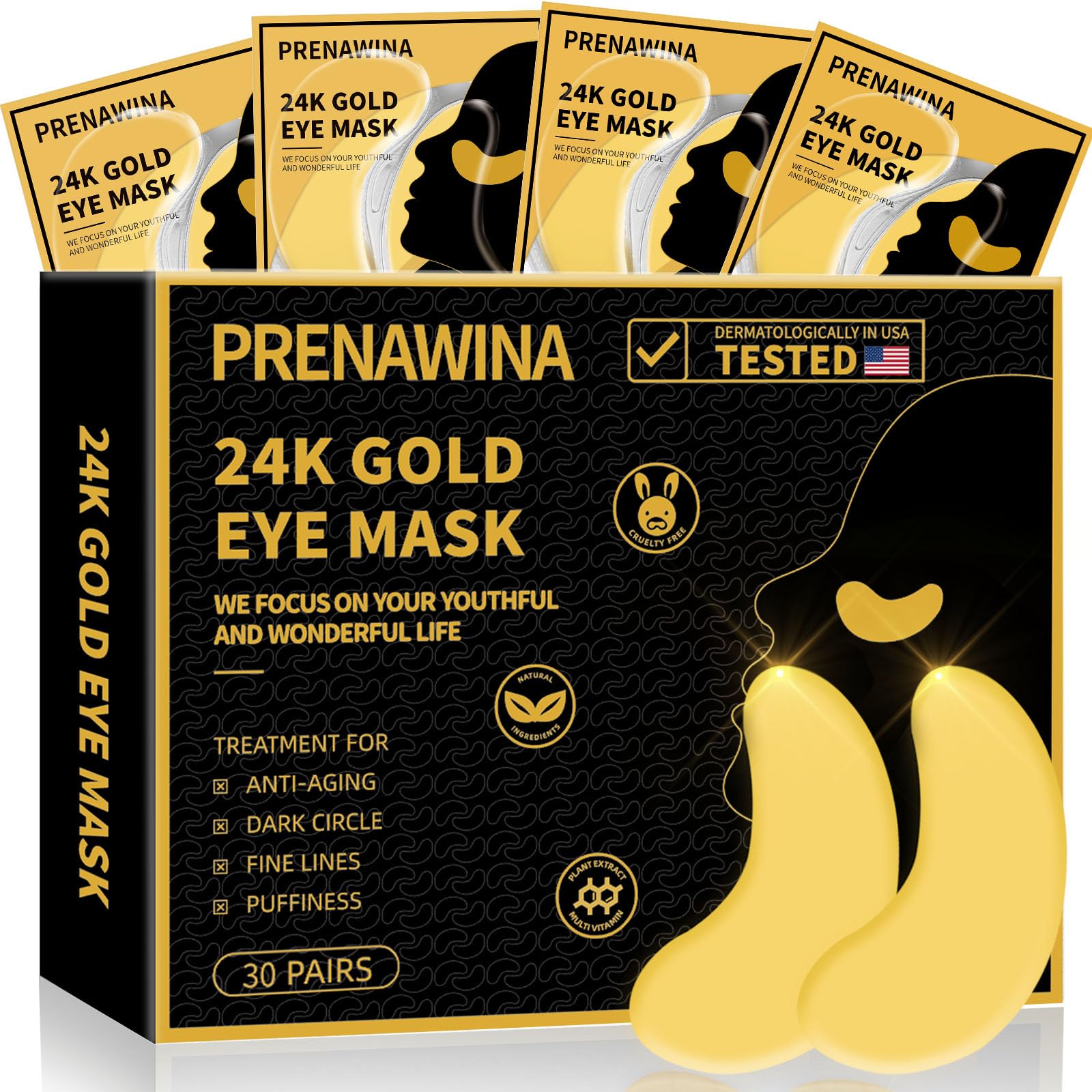 Prenawina 24K gold under eye patches close-up for a refreshing look