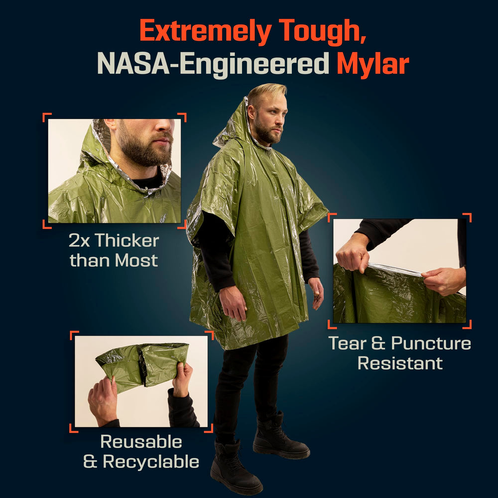 PREPARED4X emergency poncho packable-green folds compactly for car kits.