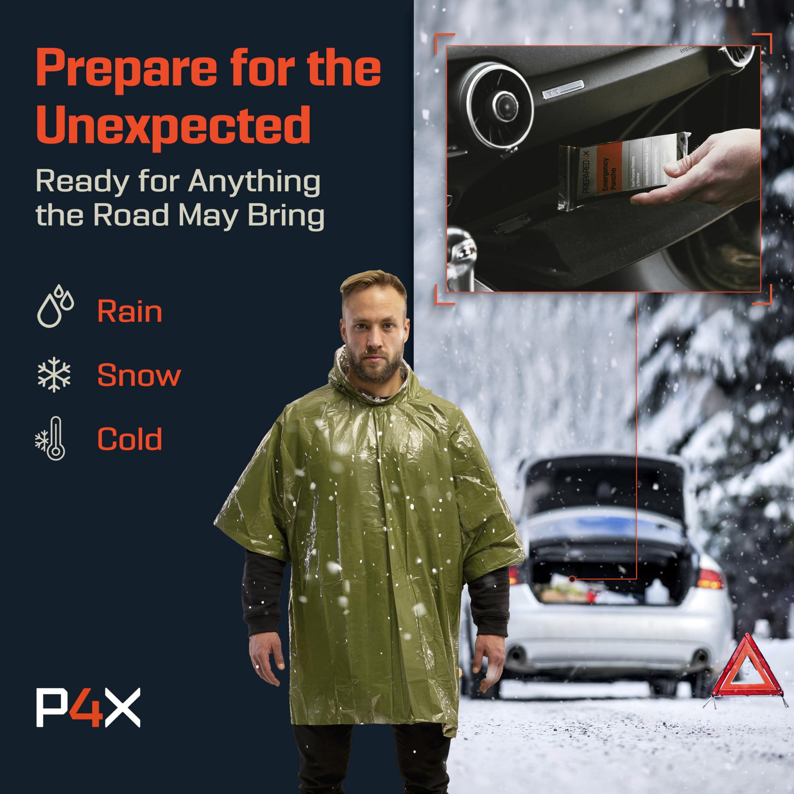 PREPARED4X emergency poncho windproof-green offers versatile outdoor protection.