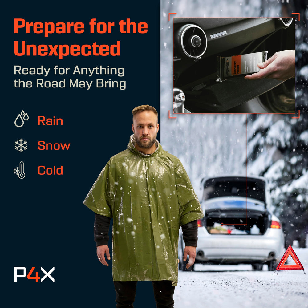 PREPARED4X emergency poncho windproof-green offers versatile outdoor protection.