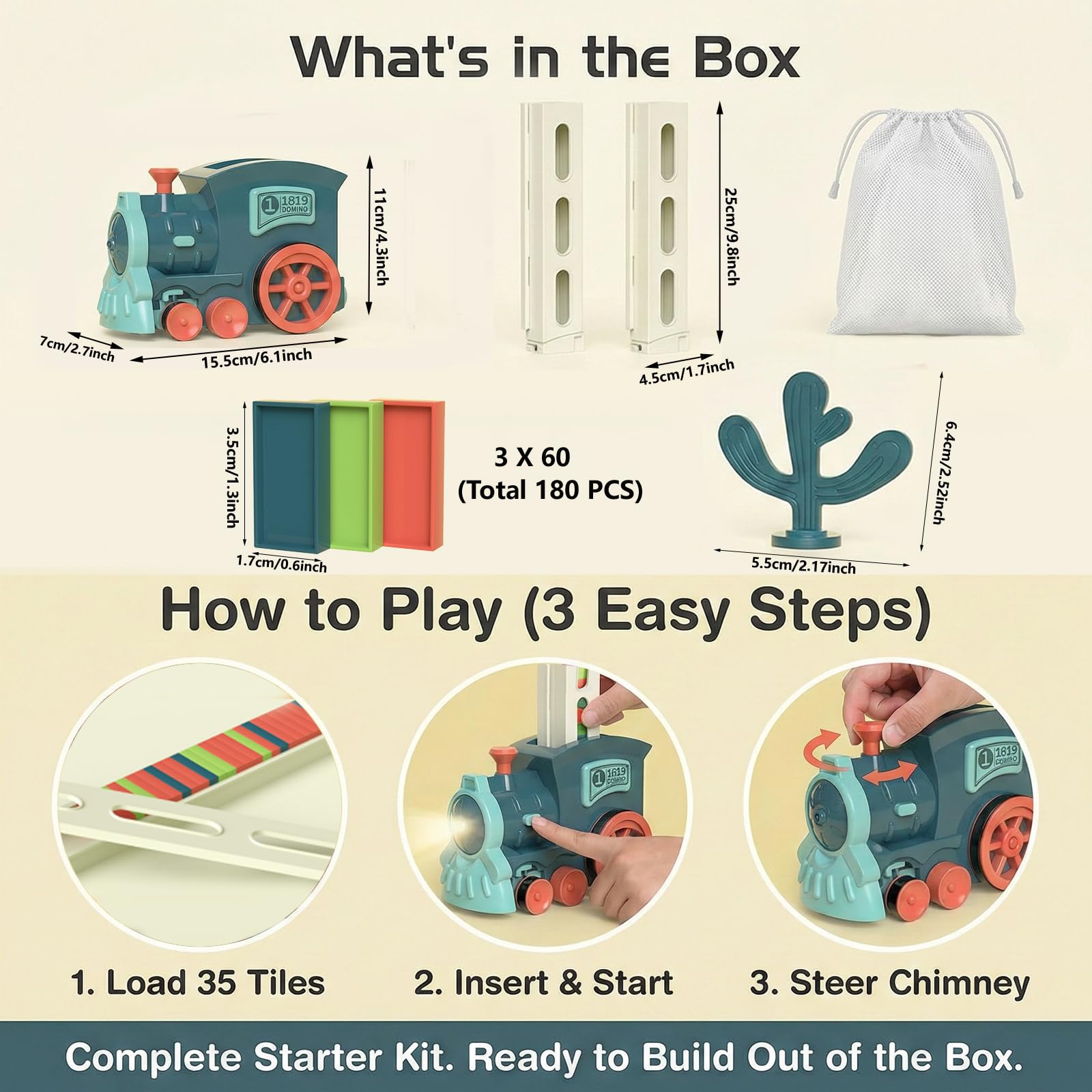 PREPHY Domino Train Hand-Eye Coordination benefits come from placing and nudging dominos.