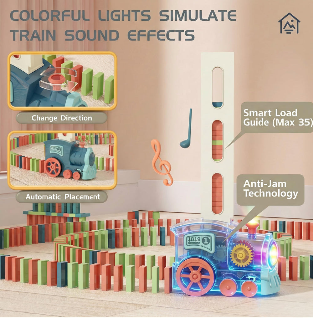 PREPHY Domino Train Lights and Sounds enhance movement and sensory engagement for interactive learning.