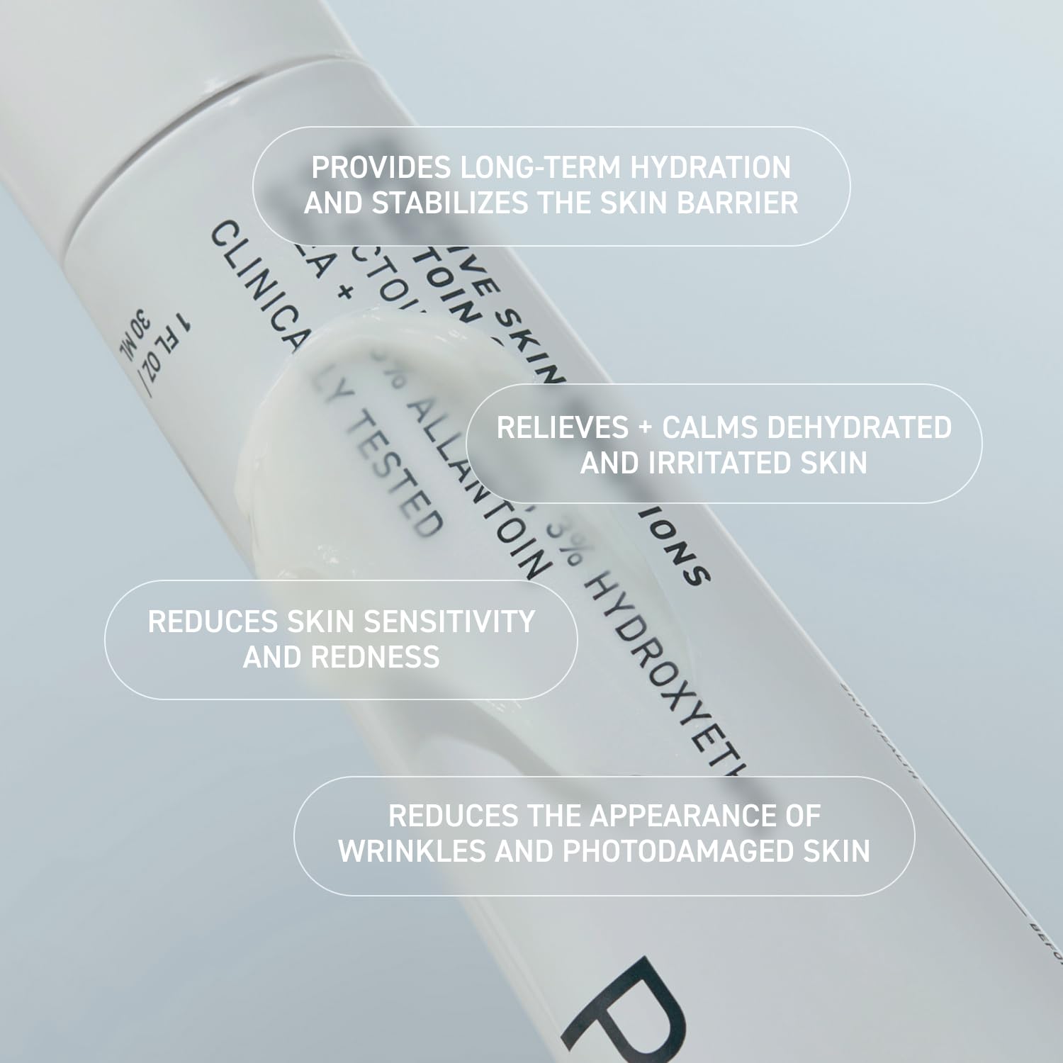 Prequel Reactive Skin Solutions Allantoin soothing close-up on dry areas