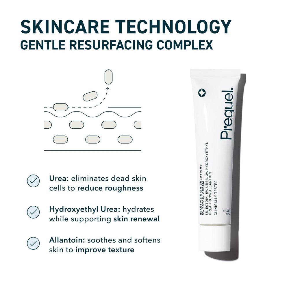 Prequel Reactive Skin Solutions with urea shown in action for hydrated skin