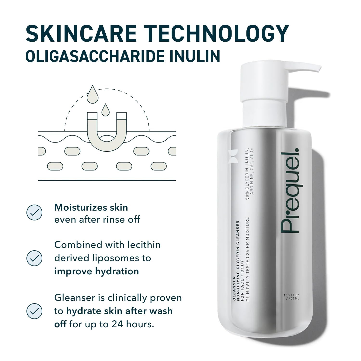 Prequel Skin Gleanser label close-up highlights fragrance-free formula.