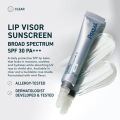 Prequel Skin Lip Visor SPF30 label close-up showing reliable sun protection.