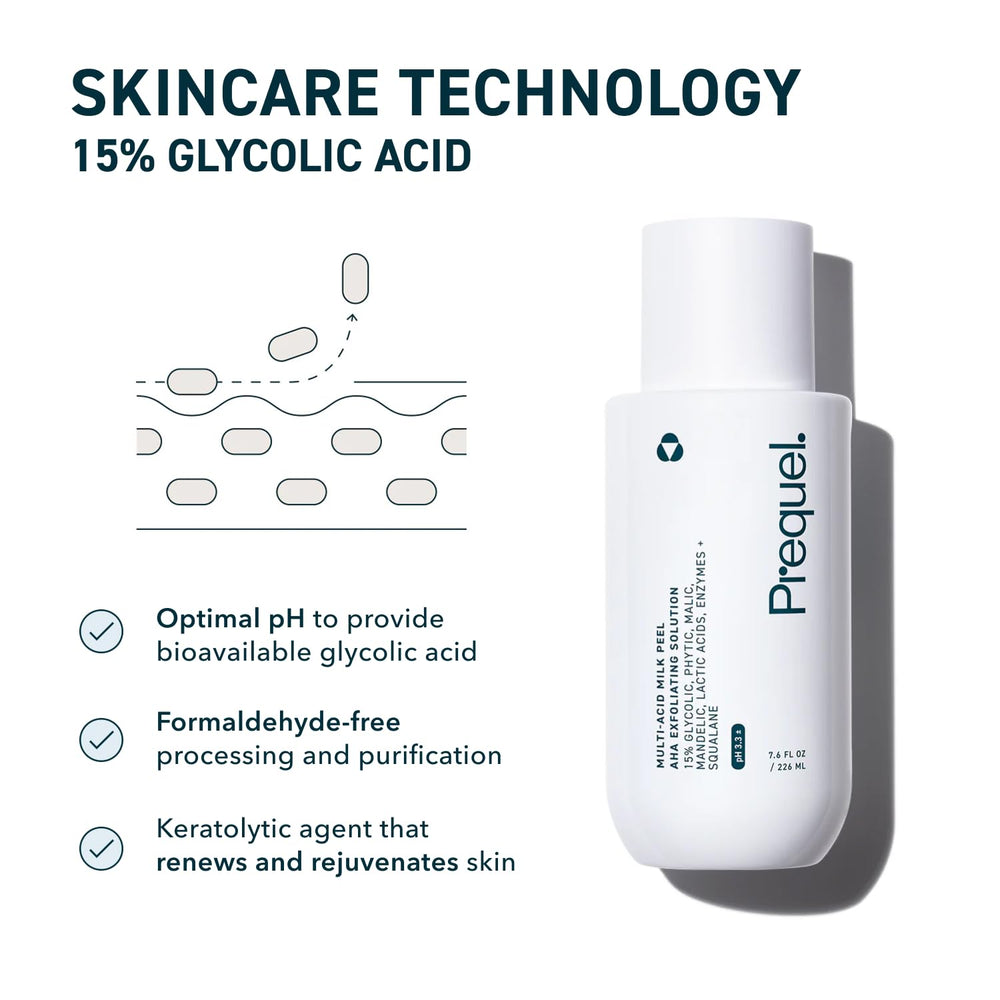 Neck application using Prequel Skin Multi-Acid Milk Peel for balanced exfoliation.