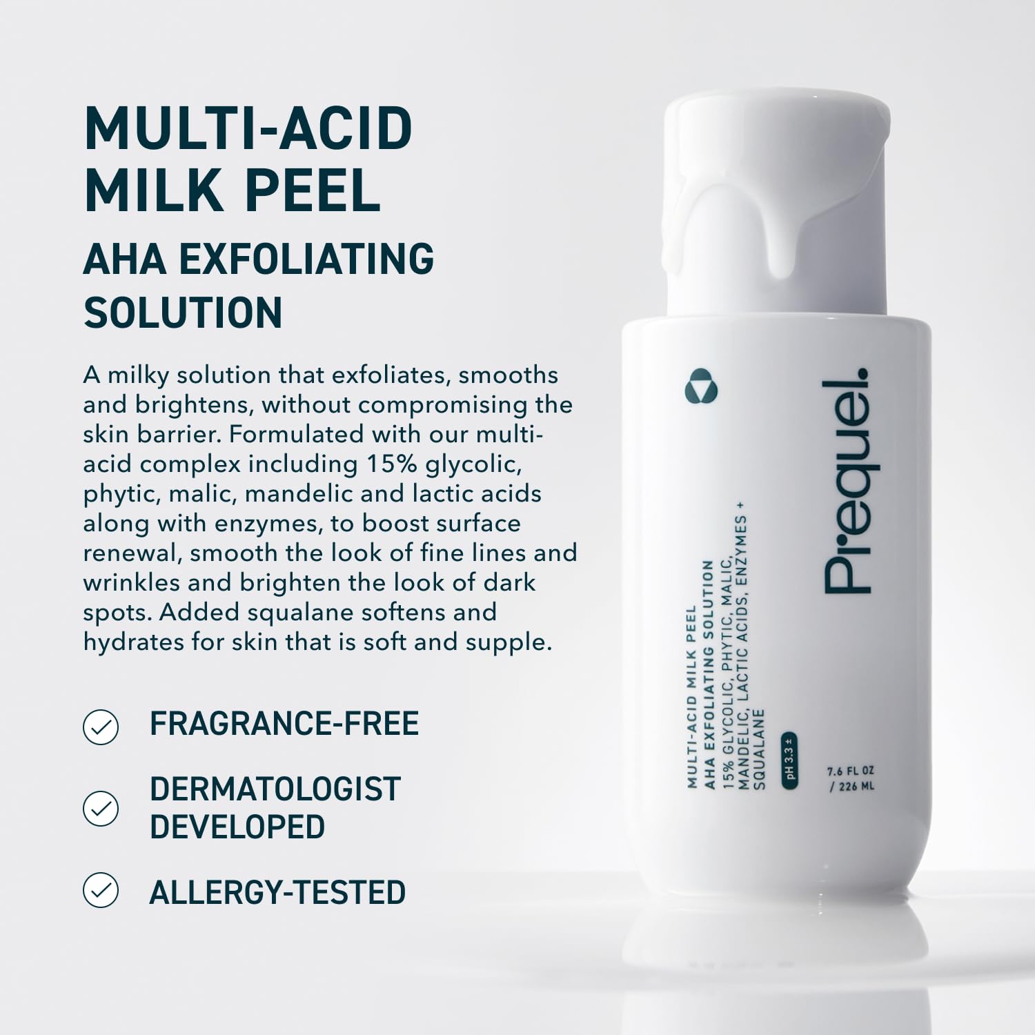 Prequel Skin Multi-Acid Milk Peel with drops for even application.