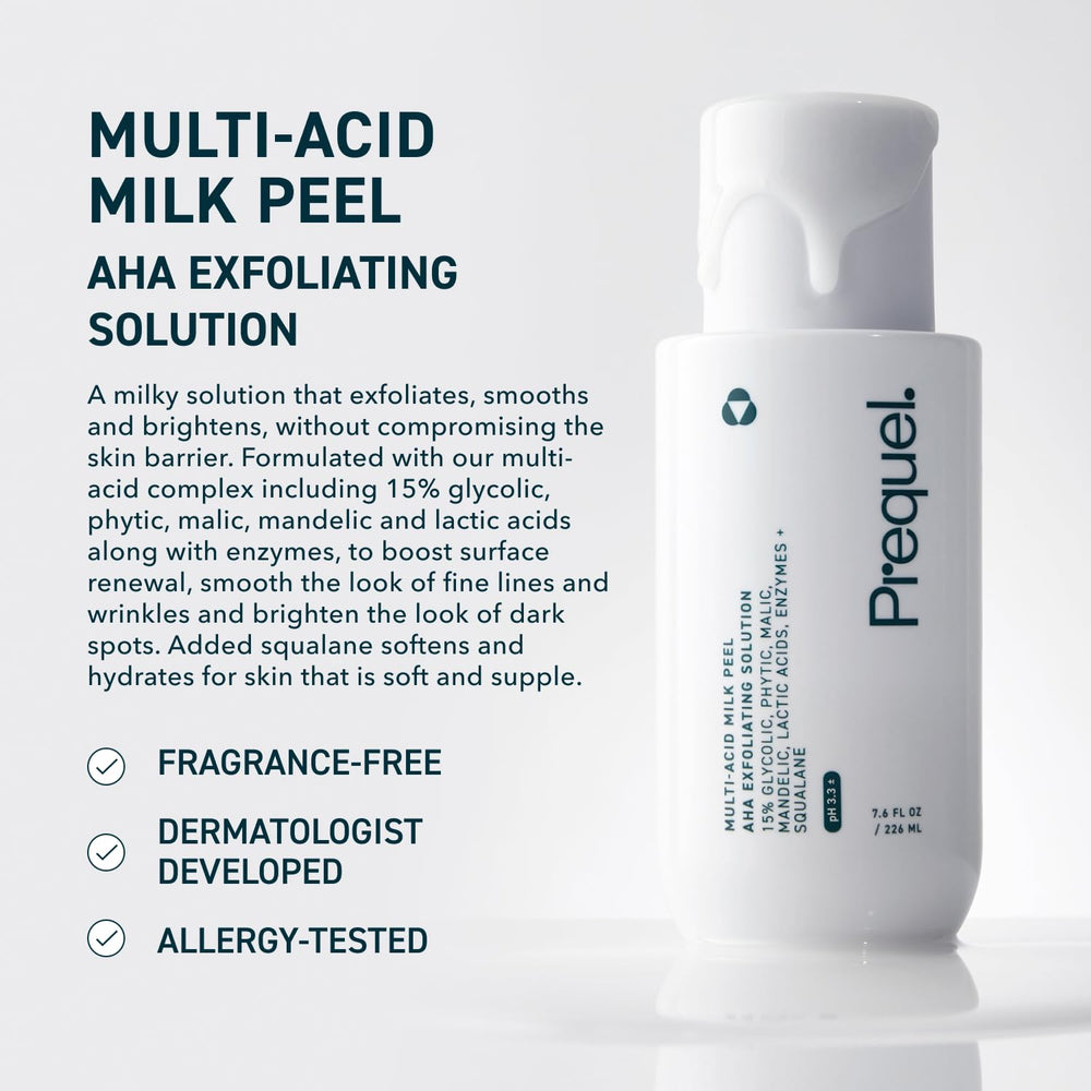 Prequel Skin Multi-Acid Milk Peel with drops for even application.