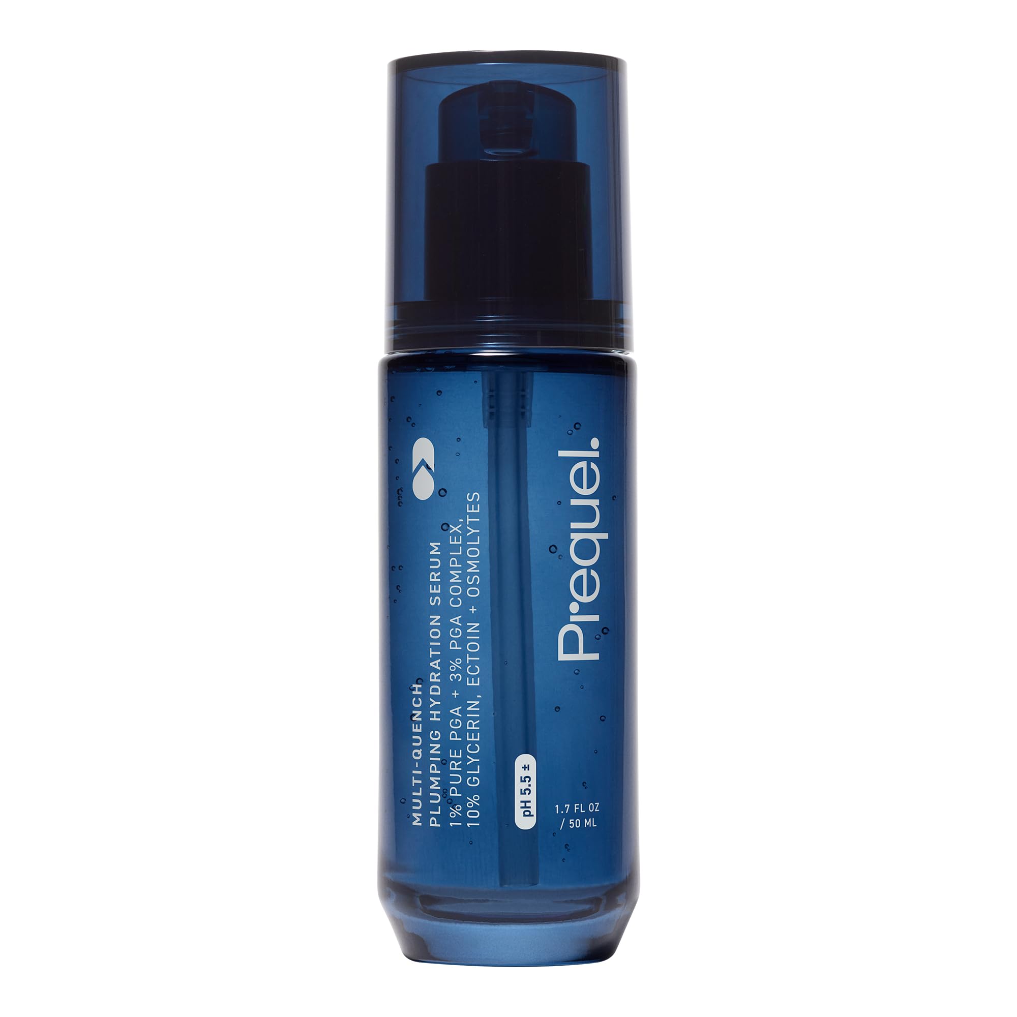 Prequel Skin Multi-Quench serum bottle delivering deep hydration for lasting plumpness.