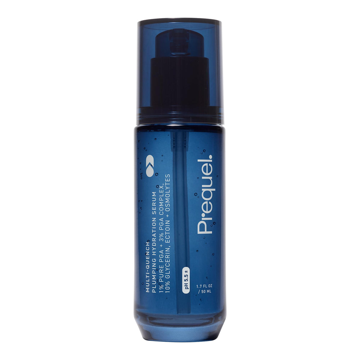 Prequel Skin Multi-Quench serum bottle delivering deep hydration for lasting plumpness.