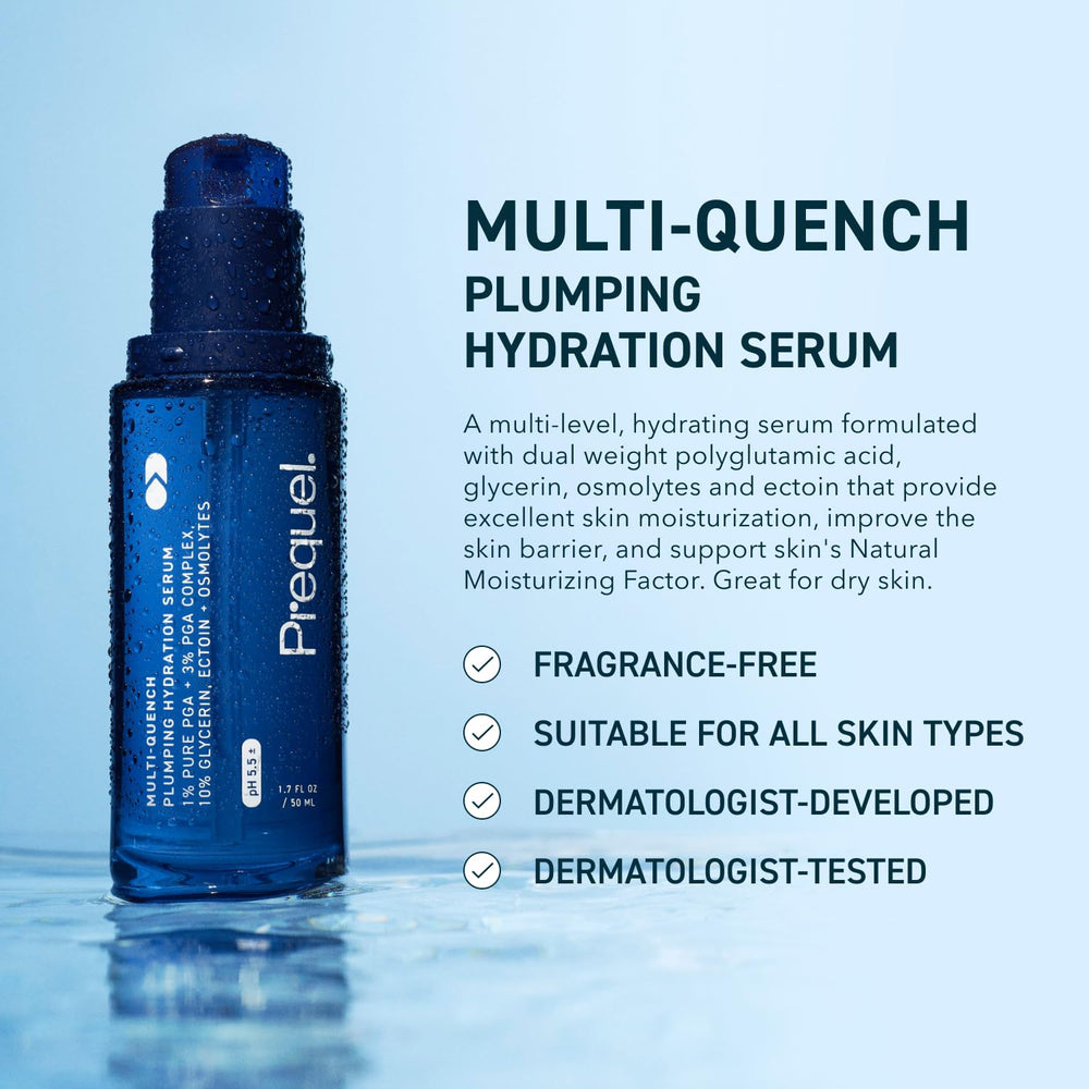 Prequel Serum pump enables easy application for daily moisturization.
