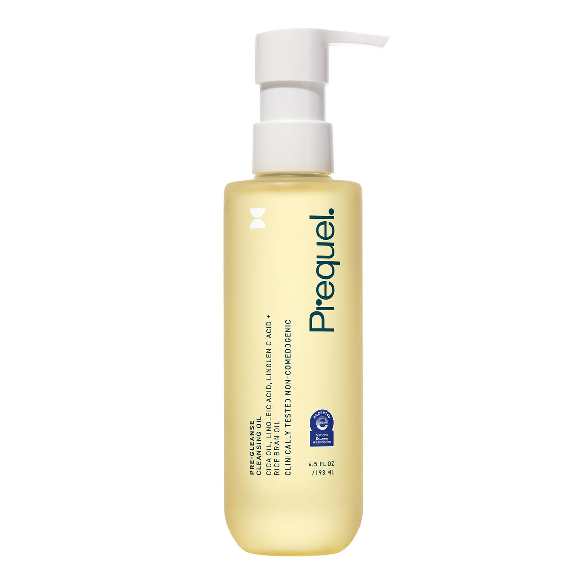 Prequel Skin Pre-Gleanse bottle pour showing easy makeup removal for daily routine