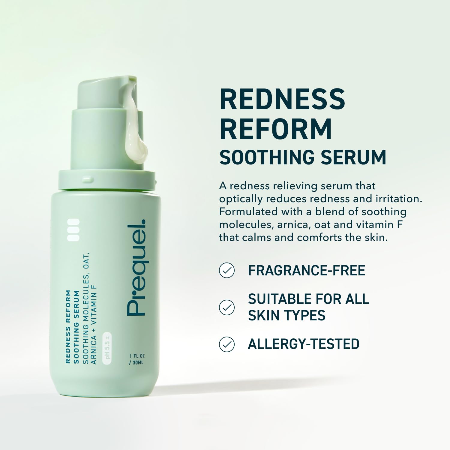 Prequel Skin Redness Reform pump for easy morning and night use