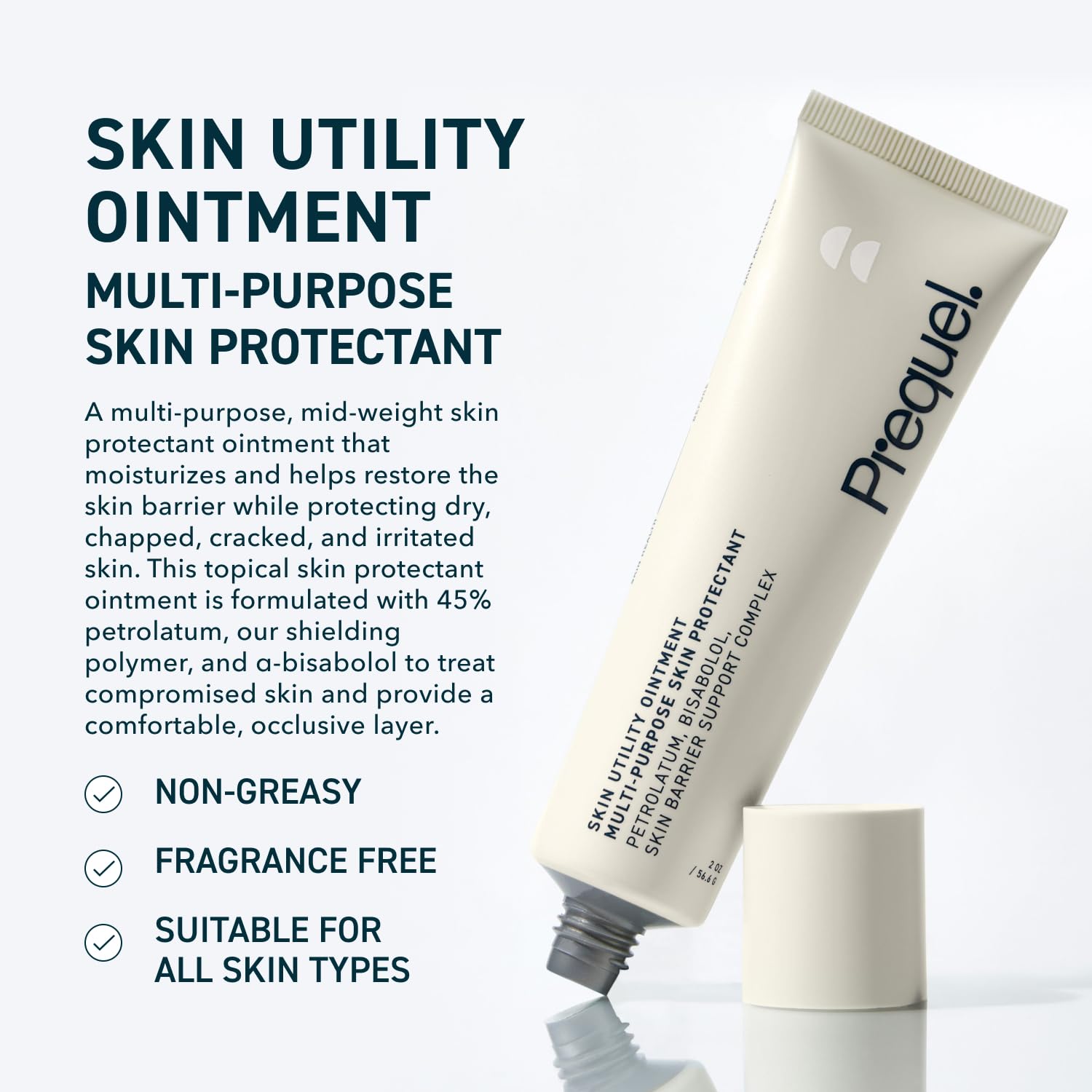 Prequel Skin Utility Ointment texture close-up shows rich mid-weight cream