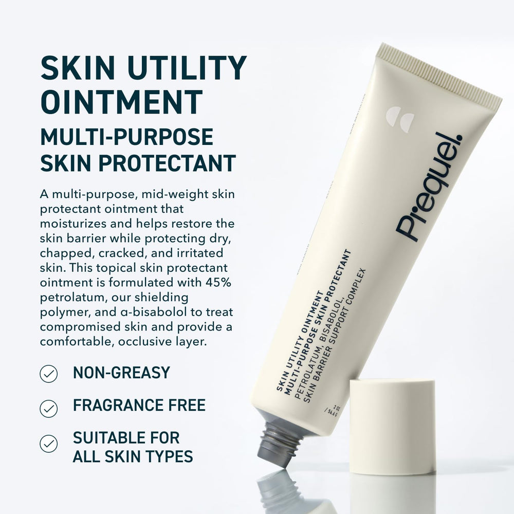 Prequel Skin Utility Ointment texture close-up shows rich mid-weight cream