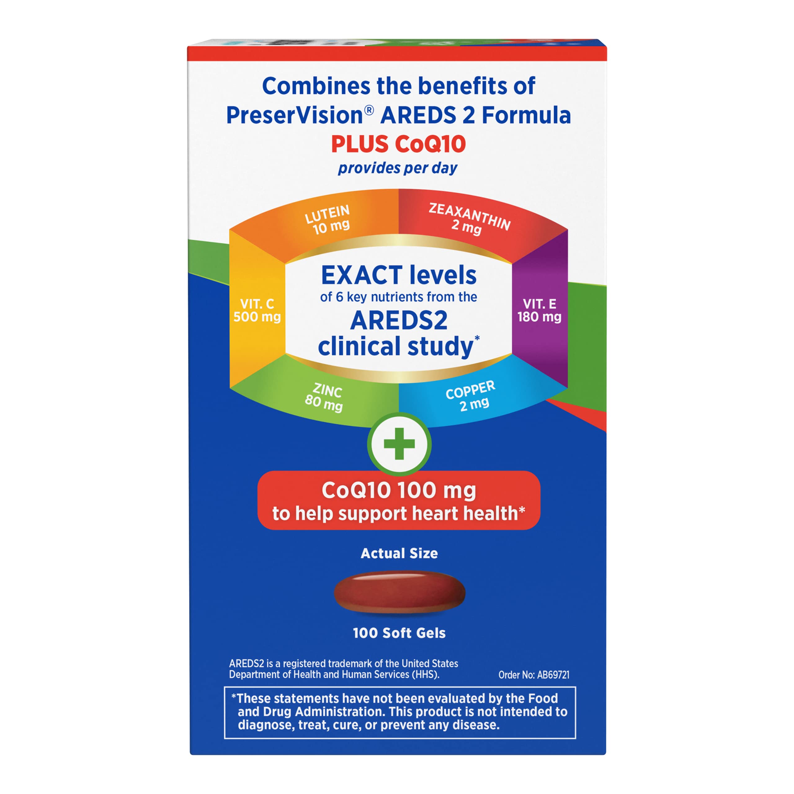 PreserVision AREDS2 CoQ10 softgel visible for added heart health context