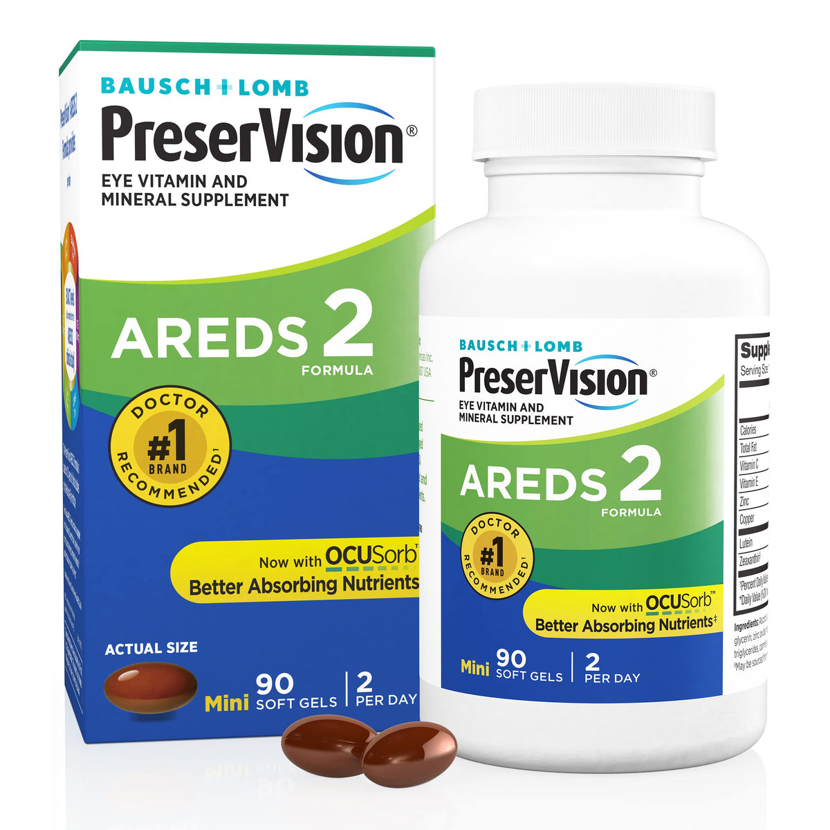 PreserVision AREDS2 formula bottle shown for easy daily eye vitamin routine