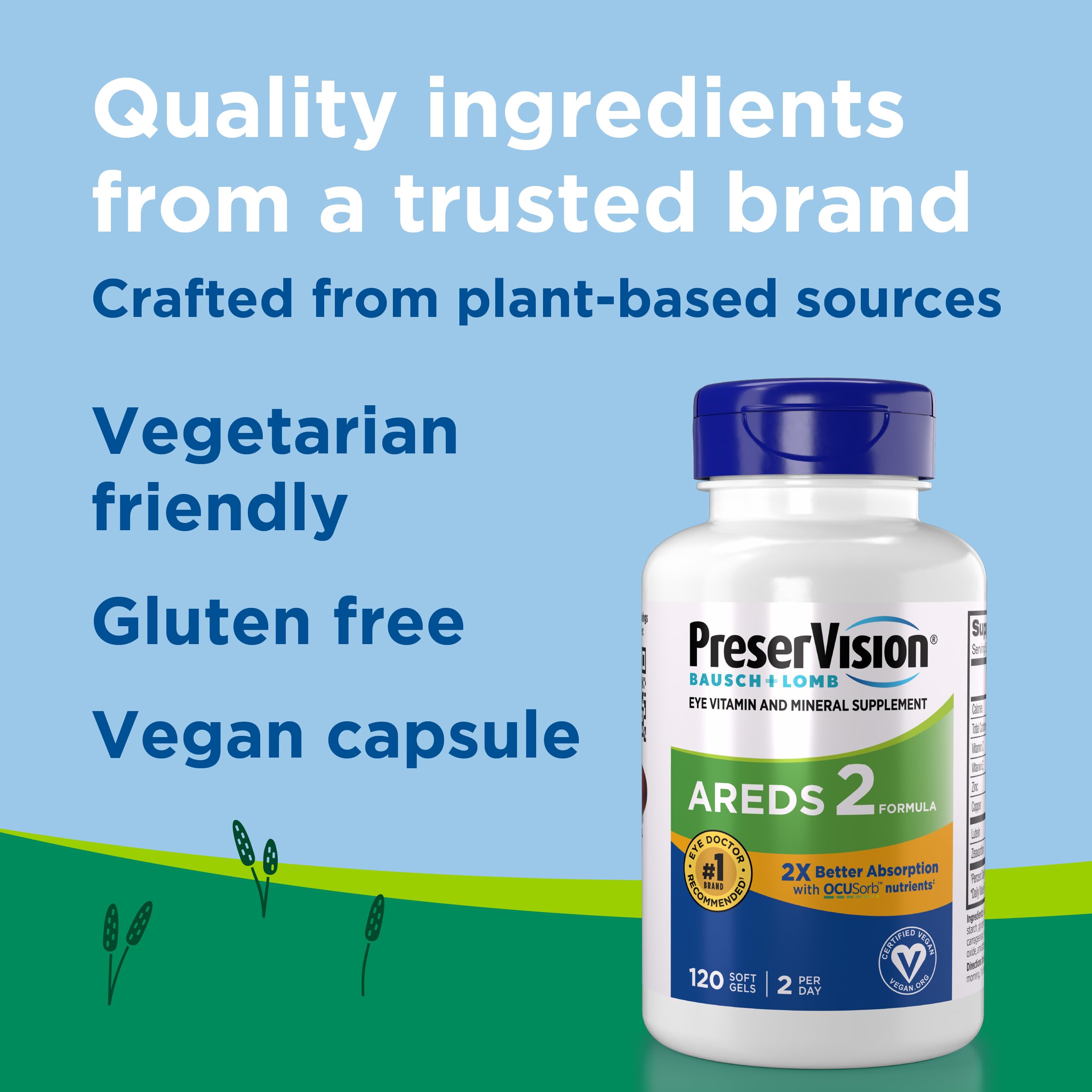 PreserVision AREDS2 formula with lutein and zeaxanthin ingredients.
