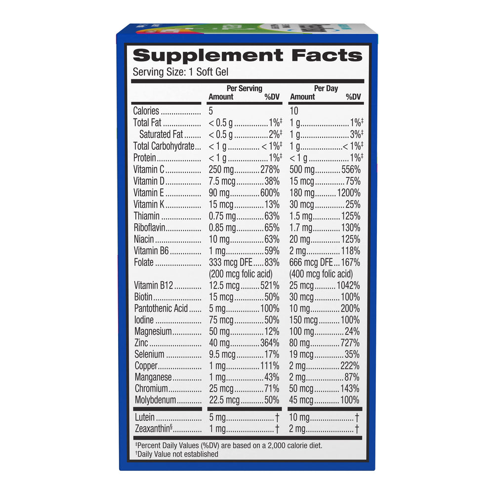 Close-up of PreserVision softgels highlighting ocular nutrients