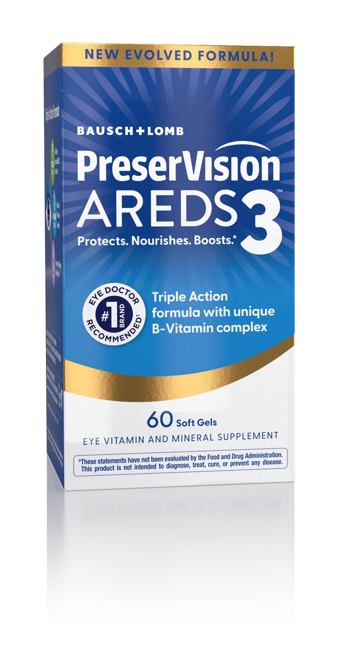 PreserVision AREDS3 bottle front – daily eye vitamins for macular support.