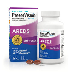 PreserVision eye vitamins bottle with AREDS label for age-related support.
