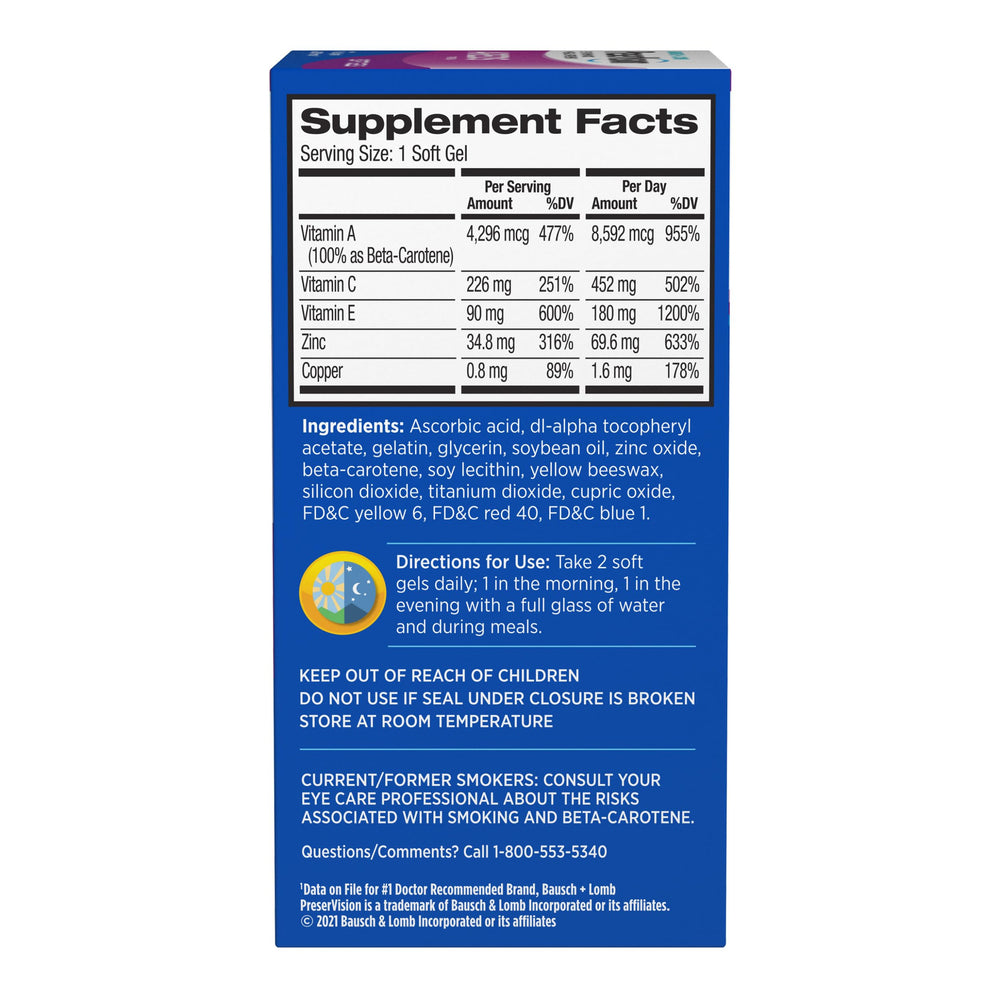 Close-up of PreserVision softgels showing smooth texture and daily intake.