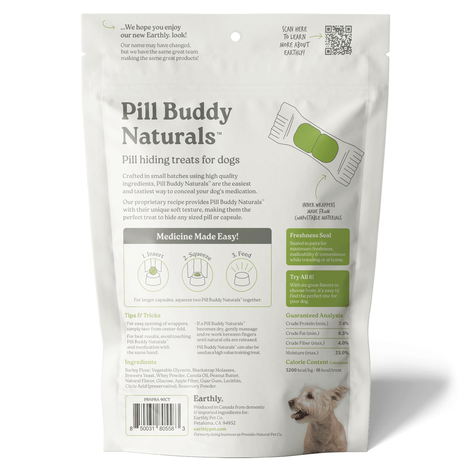 Presidio Pill Buddy Naturals dog-safe apple treat with pill concealment.