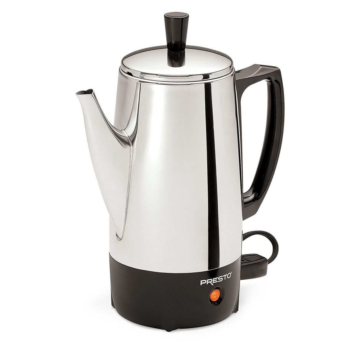 Presto 02822 front view of the stainless steel coffee percolator for quick mornings