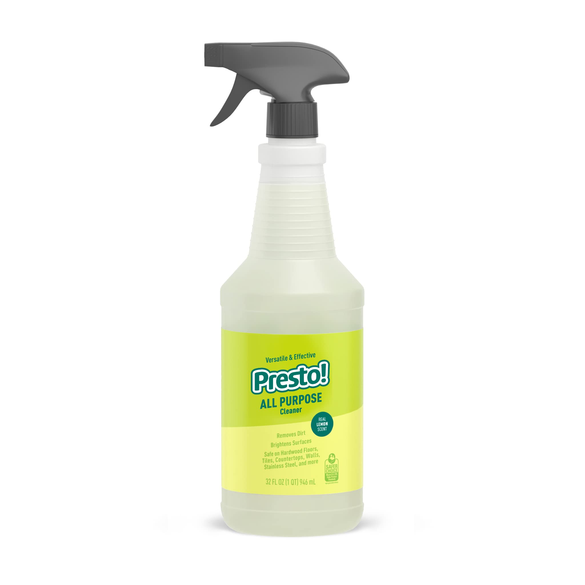Presto All Purpose Cleaner lemon scent spray demonstrates quick cleaning action.