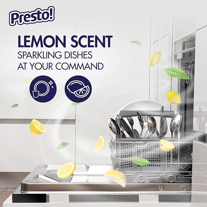 Packaging transition note for Presto! 70-count lemon pacs.