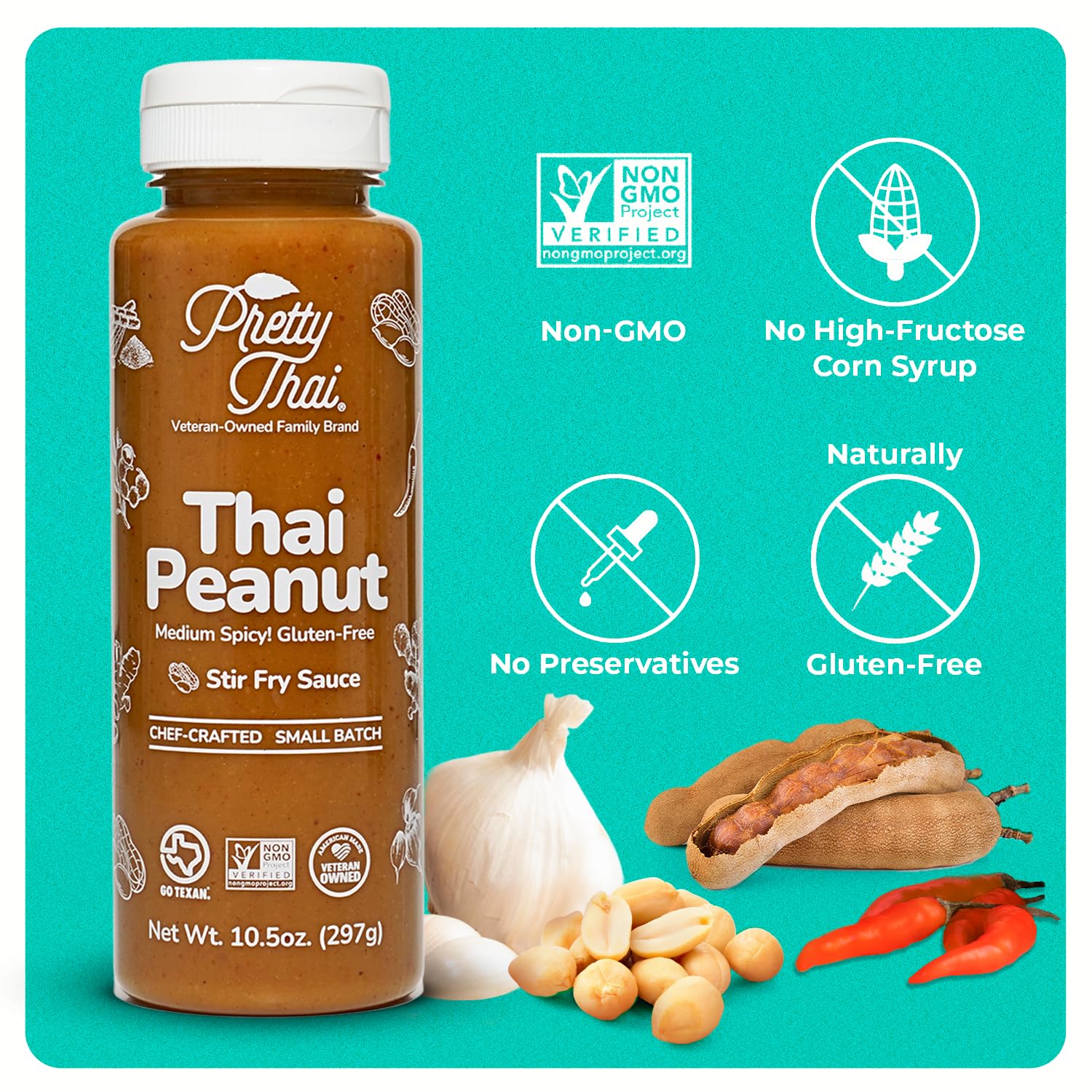 Pretty Thai Peanut Sauce close-up showing natural ingredients and gluten-free sauce