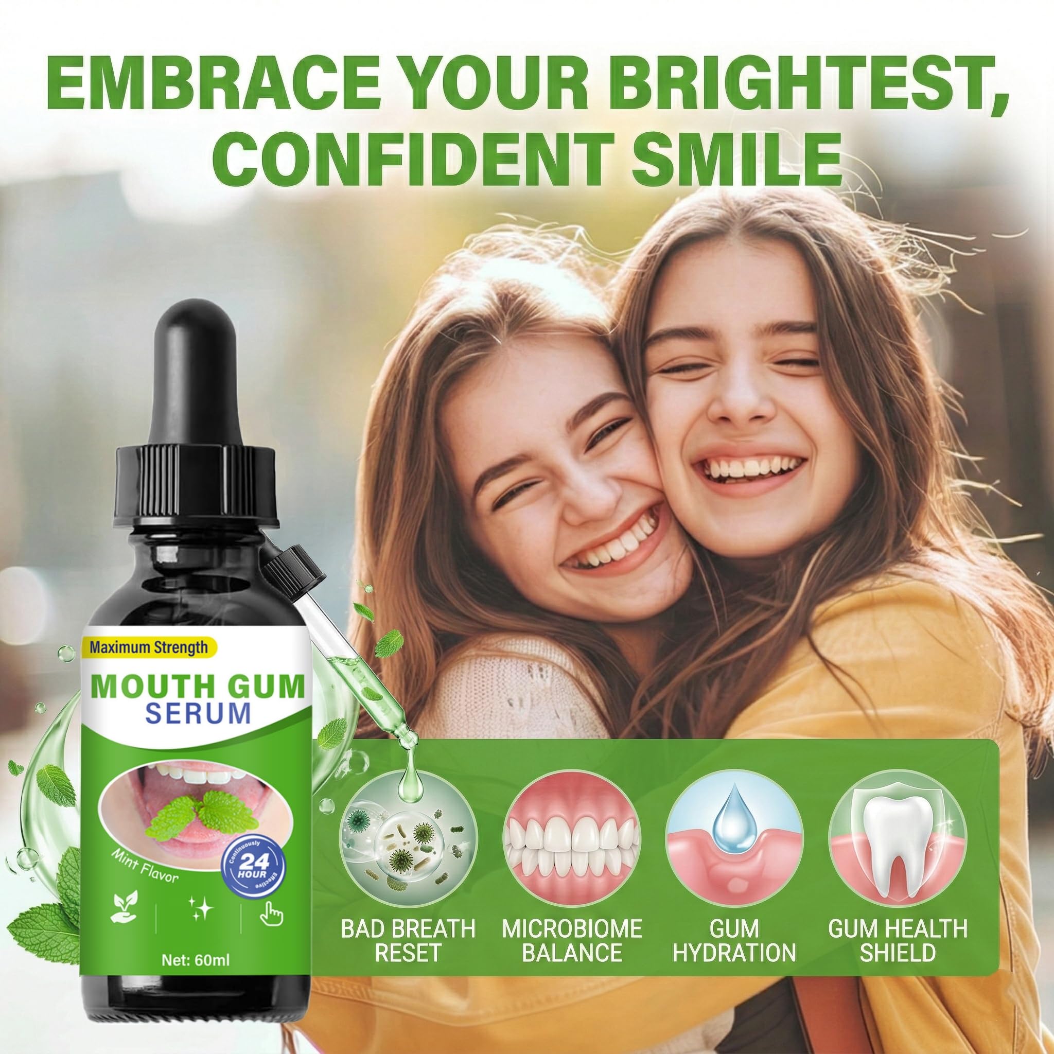 Front label highlights an alcohol-free botanical blend for sensitive gums.