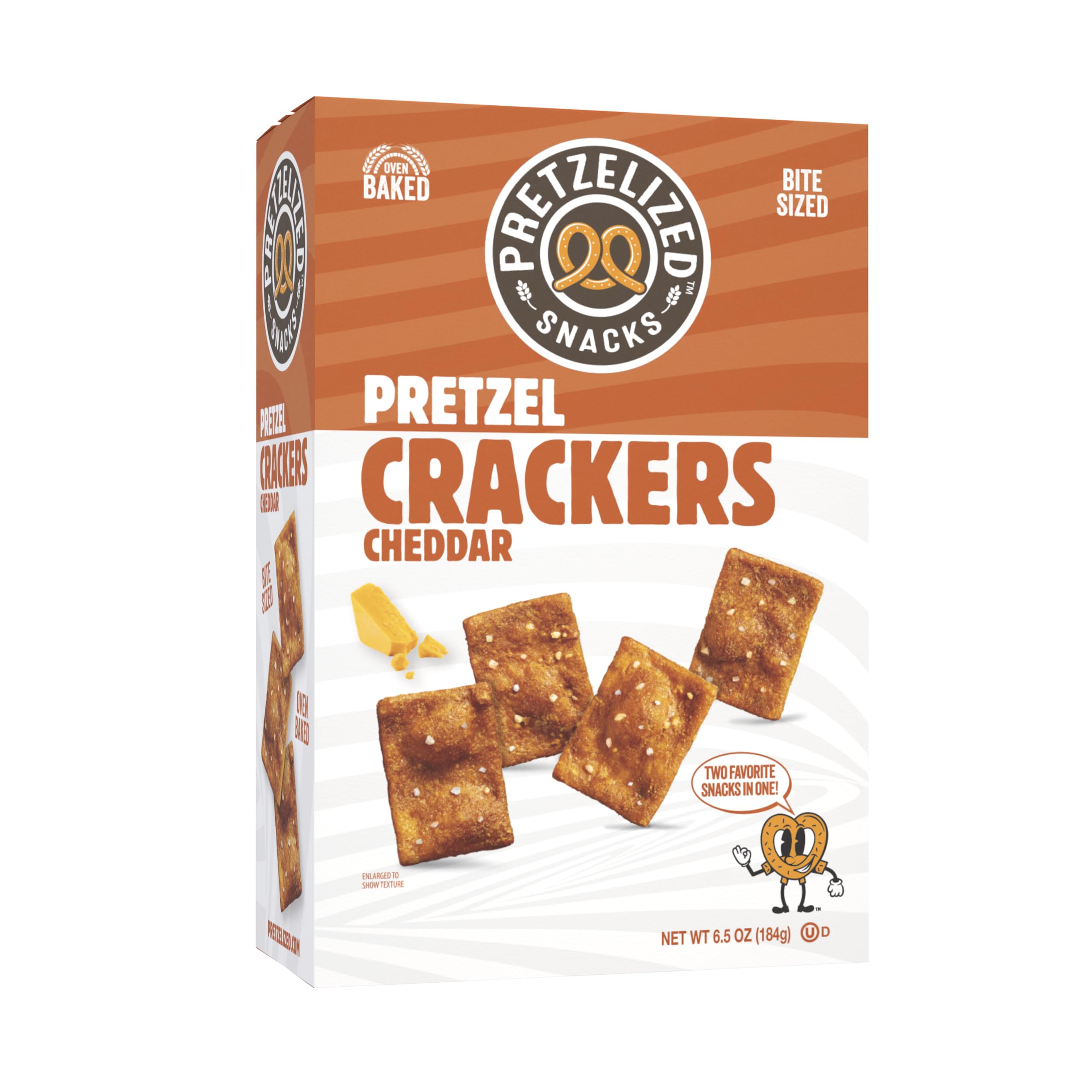 Pretzelized Cheddar Pretzel Crackers product shot highlighting crisp cheddar flavor and snack-ready crunch