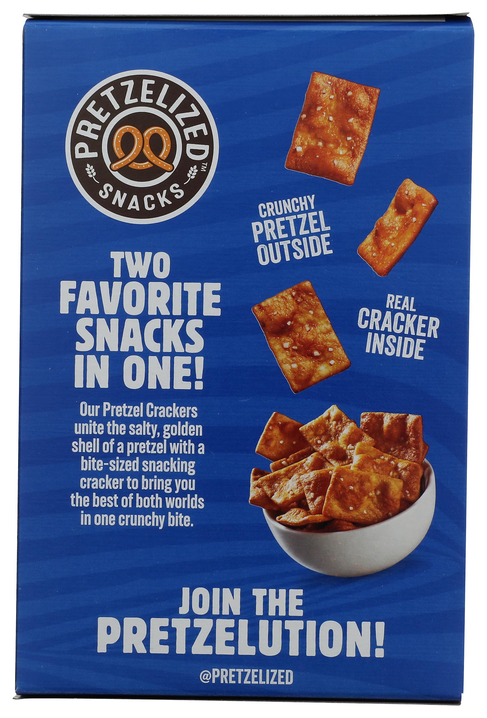 Pretzelized Sea Salt Pretzel Crackers bag back showing product details.