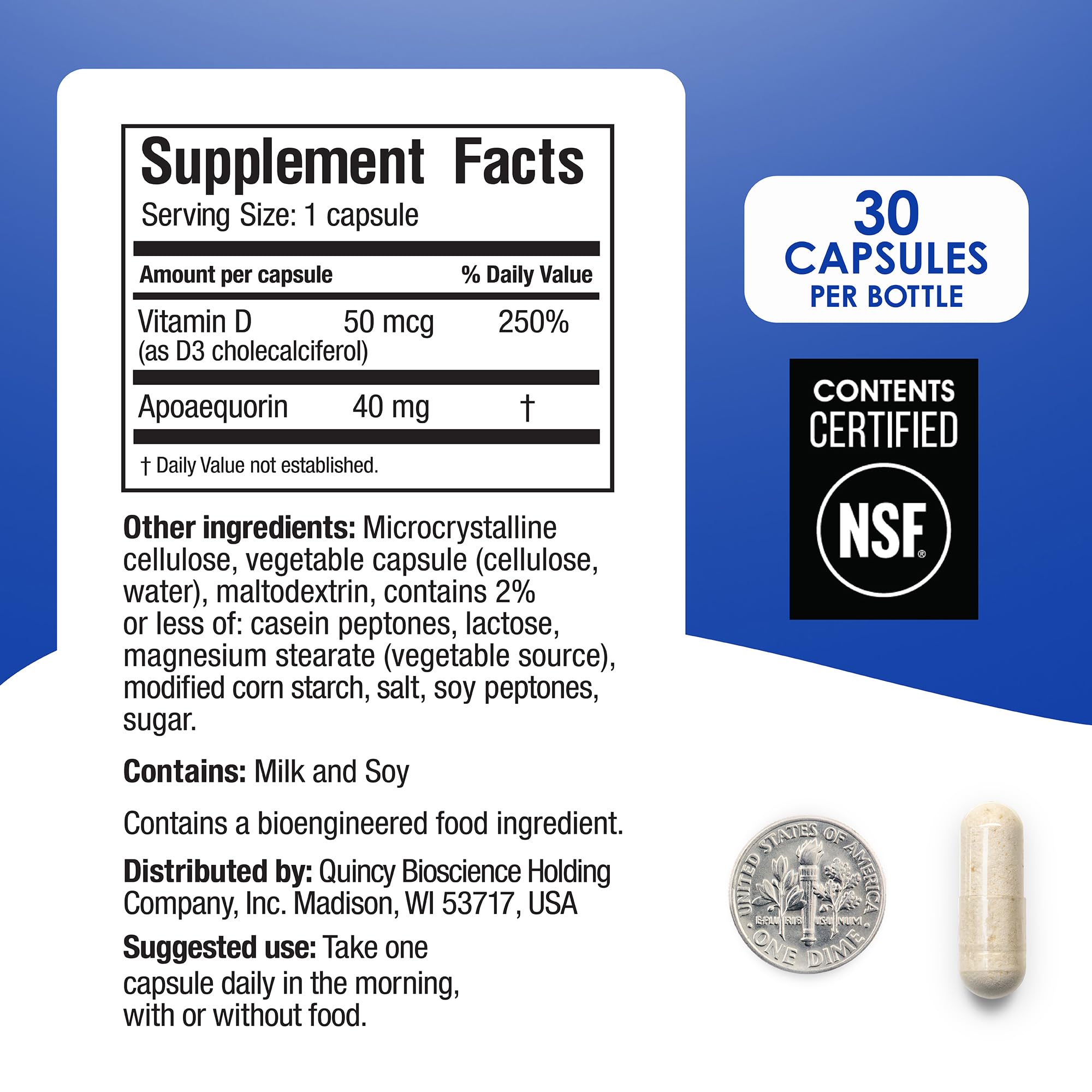 Label highlights Apoaequorin and Vitamin D3 ingredients on Prevagen.
