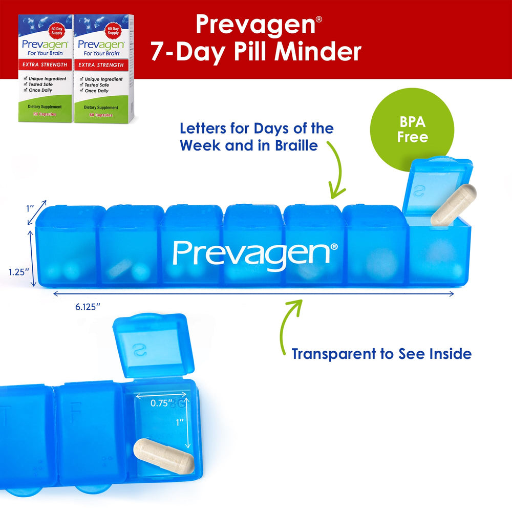 Prevagen Extra Strength bottle pour image suggests easy one a day intake