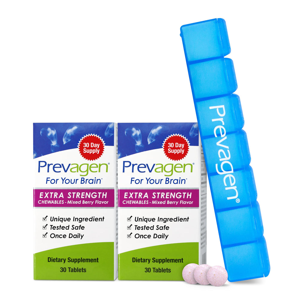 Prevagen Extra Strength Mixed Berry chewables bottle with berry flavor for daily routine