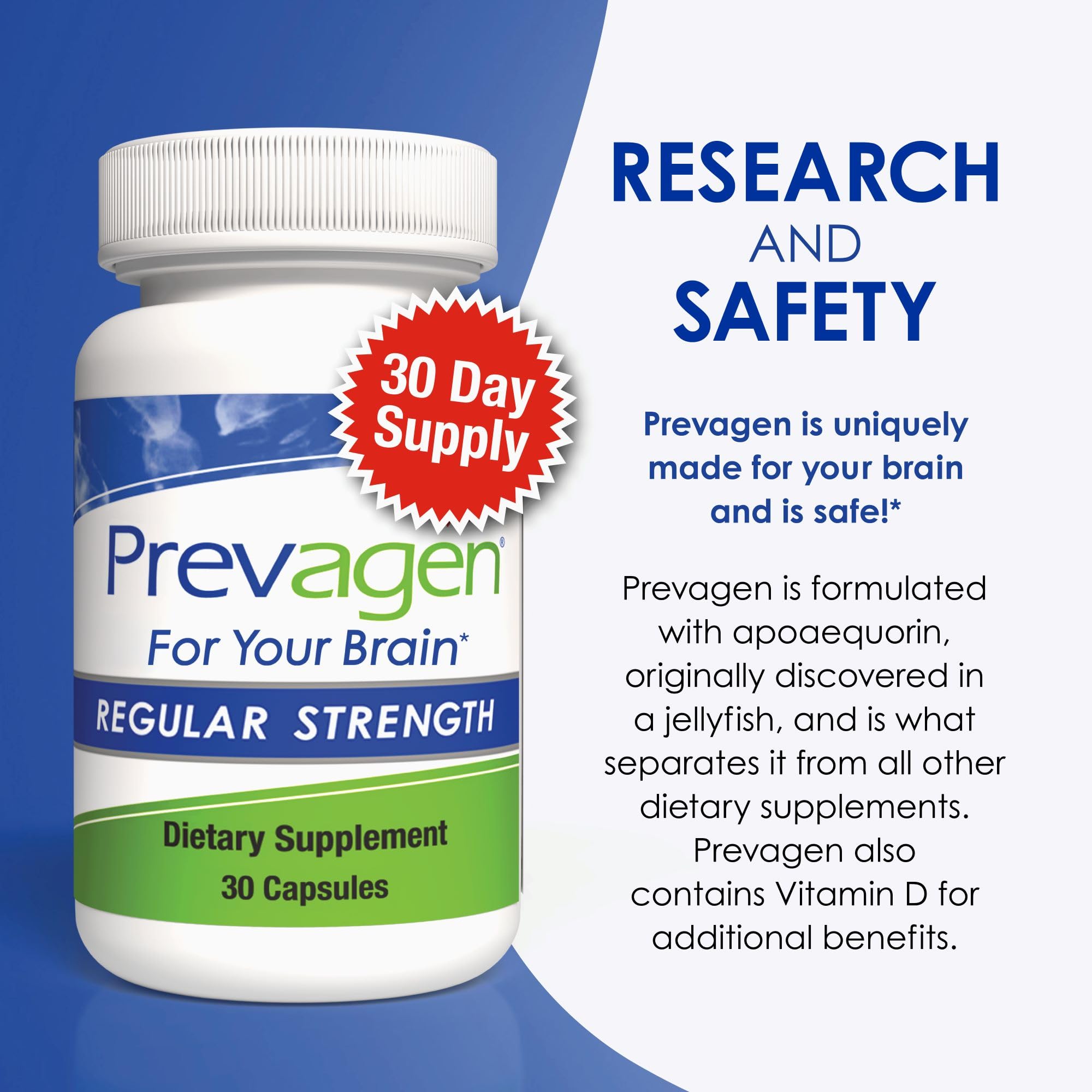 Prevagen Regular Strength bottle presented on a white background.