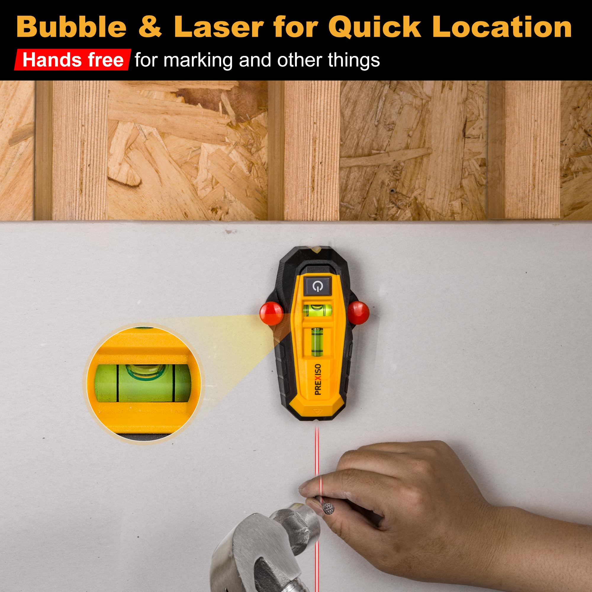 Prexiso metal stud detection magnet confirms metal framing behind walls