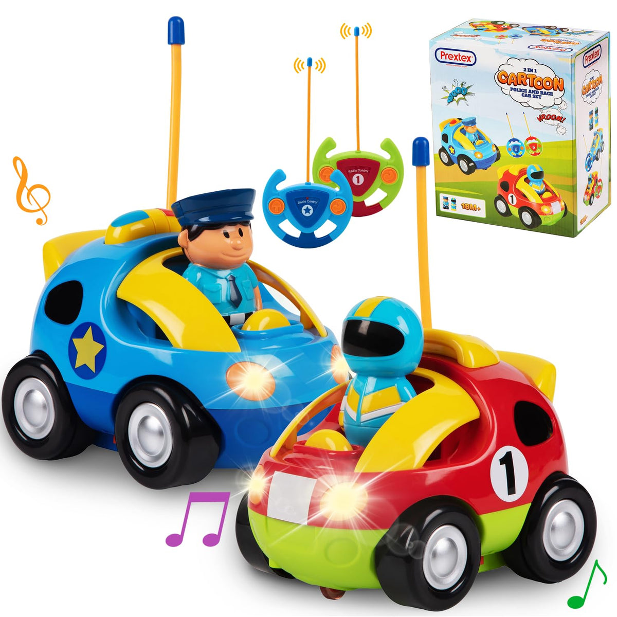 Prextex police car with steering wheel controller for toddler-friendly remote play