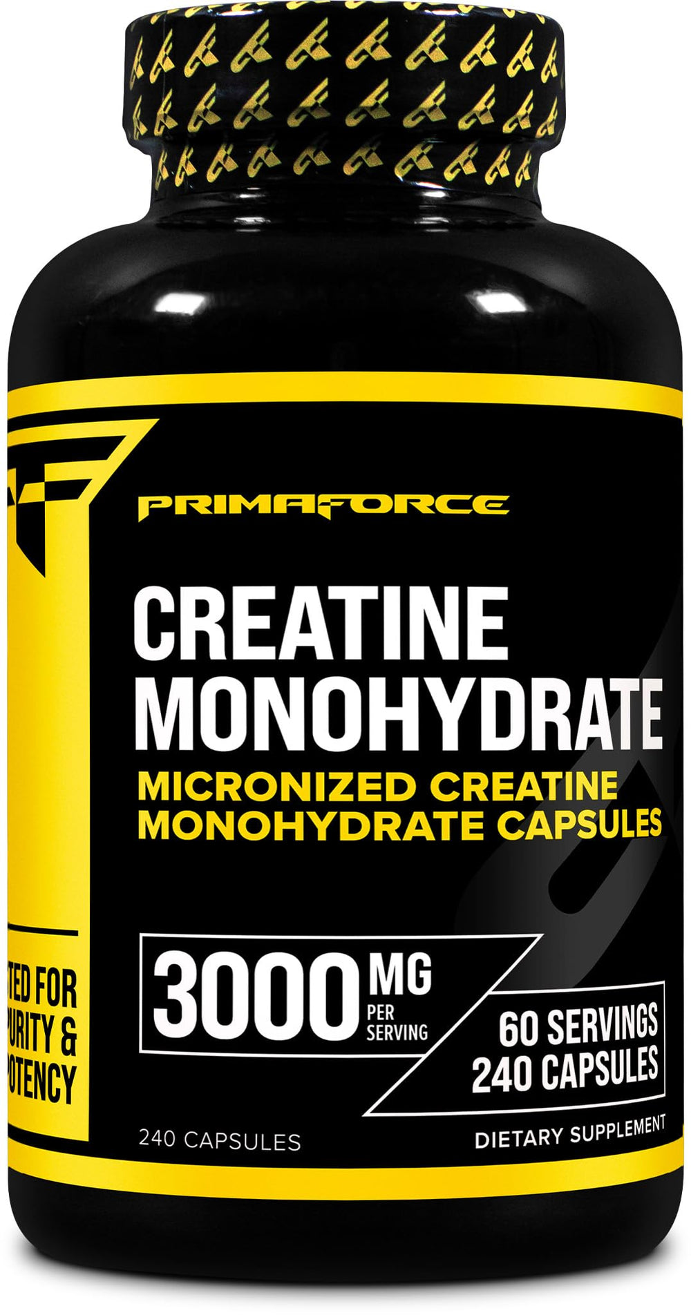 Primaforce Creatine Monohydrate Capsules bottle for convenient daily supplementation.