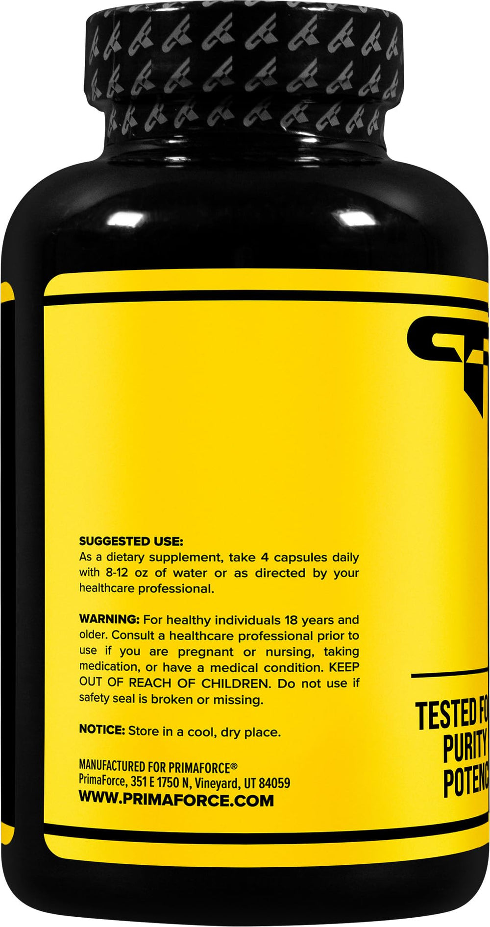 Primaforce Creatine Monohydrate Capsules closeup emphasizes compact, easy-to-swallow design.