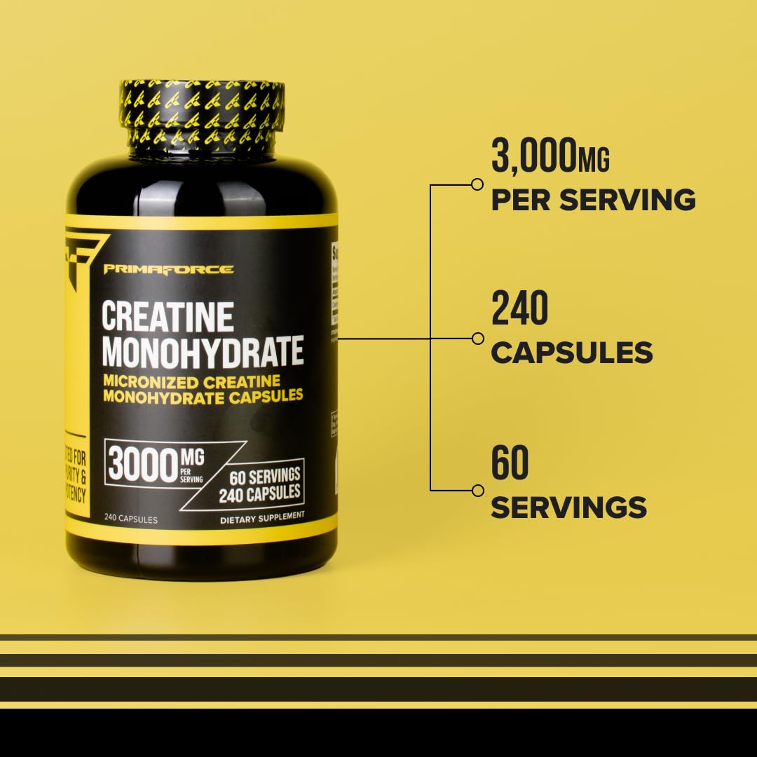Primaforce Creatine Monohydrate Capsules on scale with water ready for daily use.