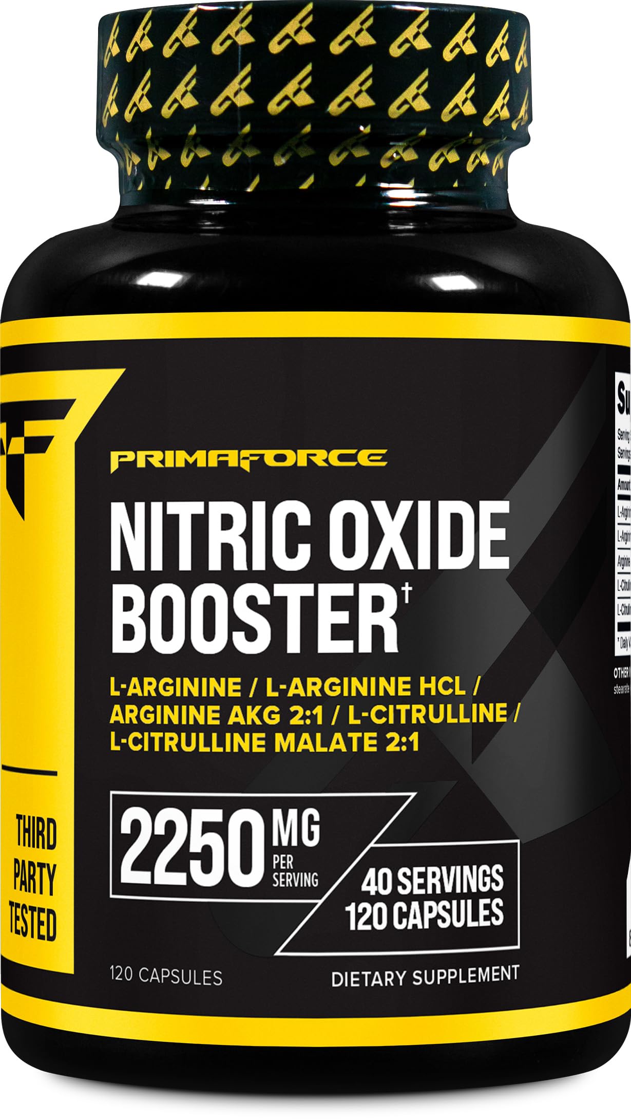 Primaforce Nitric Oxide Booster bottle with 40 servings for workouts.