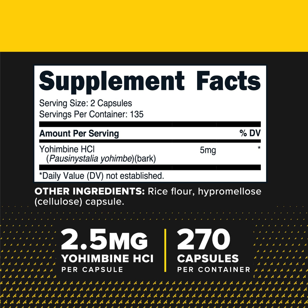 Closeup of Primaforce Yohimbine HCl bottle showing precise dosage