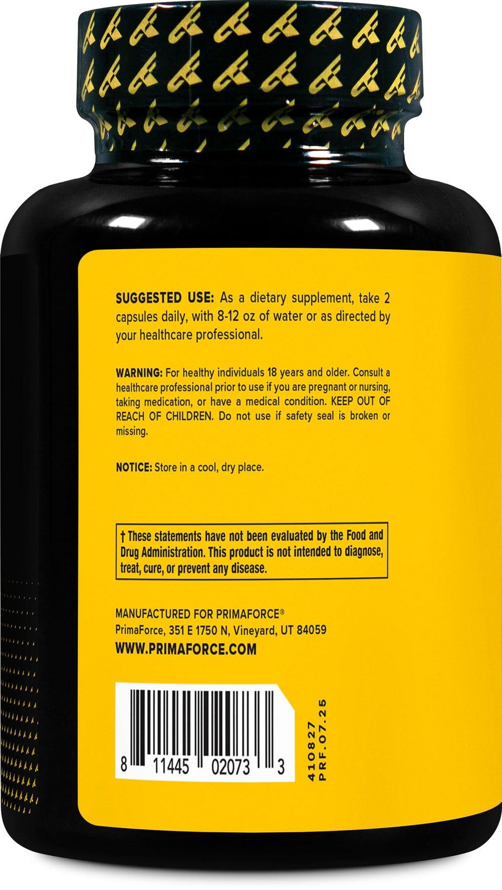 Primaforce Yohimbine HCl bottle front view highlights non-GMO gluten-free formula